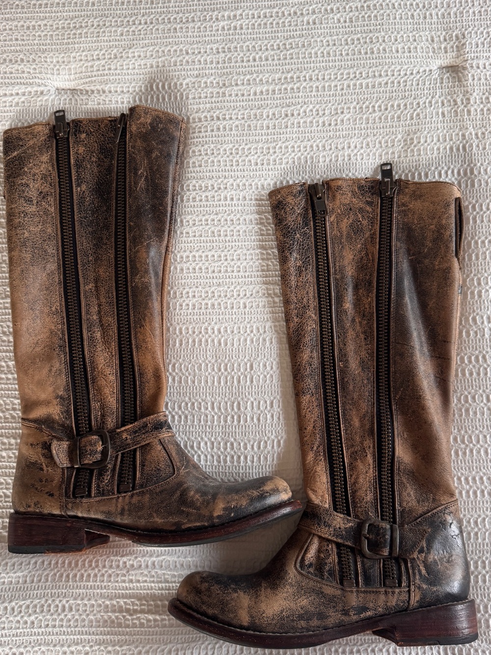 Bed Stu Distressed Brown Knee-high Leather Zipper Boots